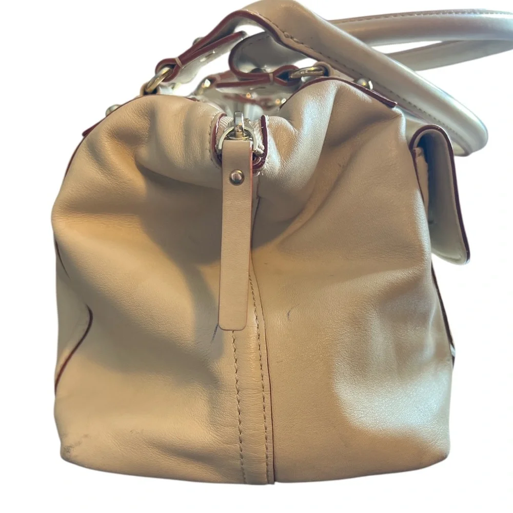 Kate Spade New‎ York Beige Leather Satchel Tote Purse Polka Dot Lining